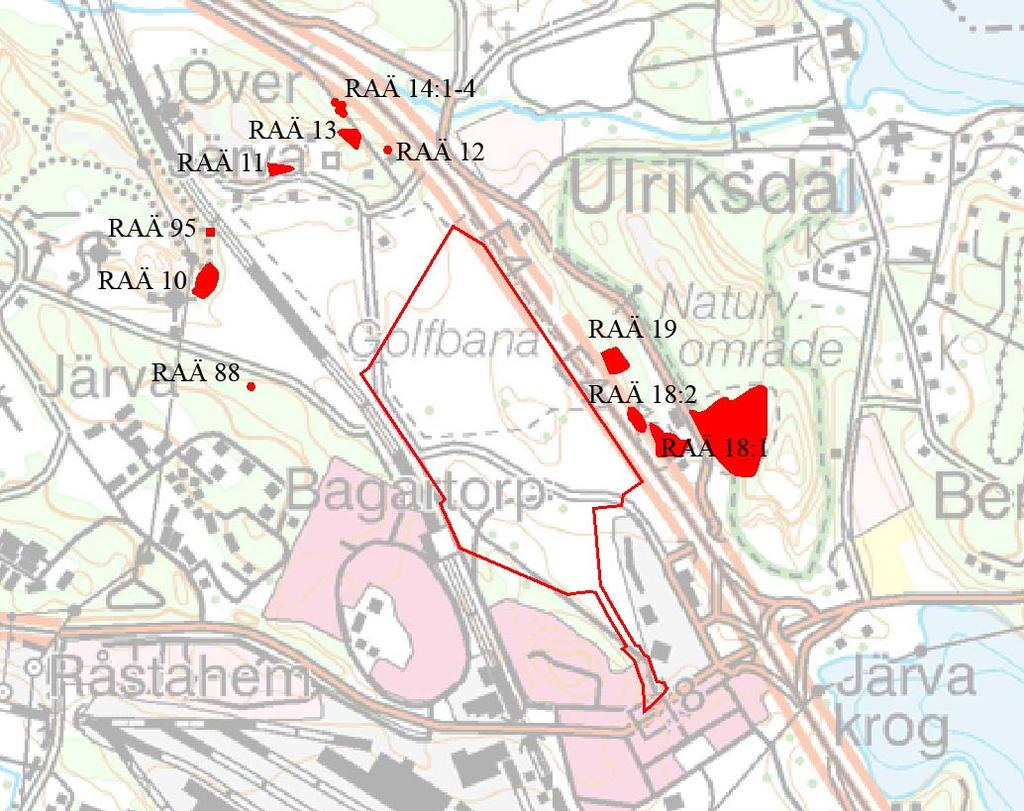 Fornlämningsmiljö I området finns rikligt med kända fornlämningar, framför allt i form av stensättningar (RAÄ 12, 14, 88) och gravfält (RAÄ 10, 11, 13, 18, 19) av järnålderskaraktär.