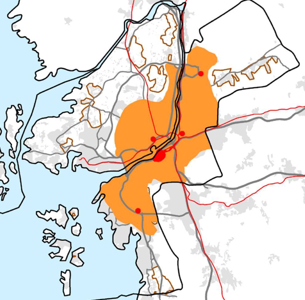 FÖRUTSÄTTNINGAR Utbyggnadspotential i stadens ytterområden. Utbyggnad kräver kraftfulla satsningar på infrastruktur, kollektivtrafik och service.