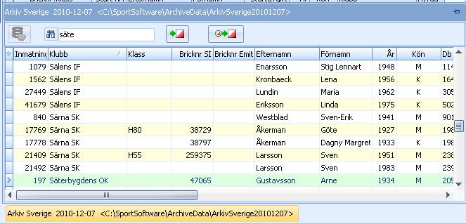 Klicka på klubbkolumnens huvud för att välja den. Skriv början på klubbnamnet tills klubben blir vald i listan.