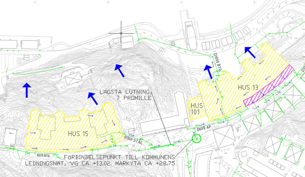 repo001.docx 2012-03-2914 1.2 BEFINTLIG AVVATTNING I dagsläget avvattnas hela området utan rening direkt ut i Saltsjön. Avvattningen inom området redovisas i Figur 2.