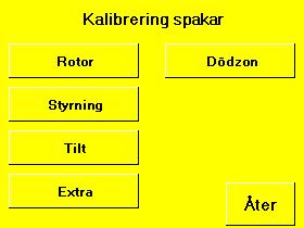Kalibrering spakar. Meny/Kalibrering spakar Följande menyer finns att välja i Kalibrering spakar: Kalibrering kan/skall utföras på samtliga analoga (proportionella) signaler in till styrsystemet.