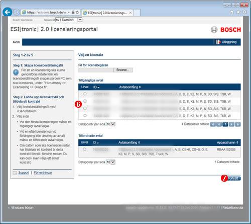 Kontraktsöversikt visas. Välj <Browse...> (genomsökning). Dialogfönstret "Choose File to Upload" (välj fil för uppladdning) öppnas. Välj licensbeställningsfilen "licenserequest.blr", t.ex.