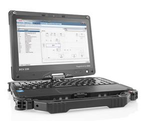 Convertible-PC DCU 220 verkstadsanpassat test- och diagnoscentrum Den robusta DCU 220 (Diagnostic Control Unit) har utvecklats särskilt för verkstäder och styr Boschs provnings- och diagnossystem,