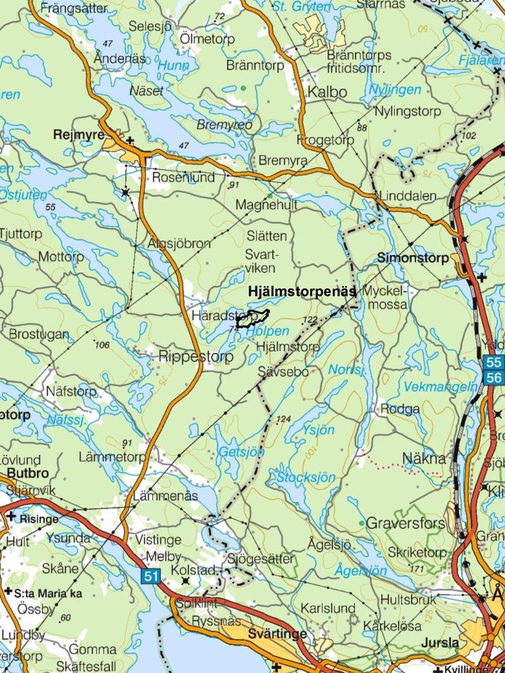 Se reservatsbeslutet. Karta 1. Översiktskarta. Naturreservatet ligger strax öster om vägen Vistinge-Rejmyre i norra Östergötland. Bakgrundskarta Lantmäteriet 3.