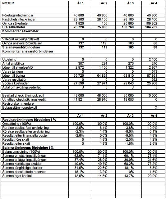 Som ett bekvämt komplement till resultat och balans- räkningen, visas även den procentuella fördelningen av dessa.