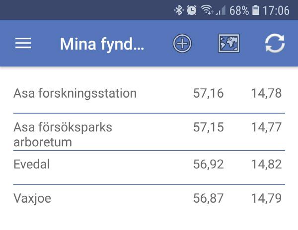 Mina fyndplatser En lista av dina fyndplatser som är kopplade till Fågelkalender-projektet på Artportalen visas. Första gången är listan tom.