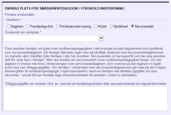 Välj Servicesedel som vårdform.
