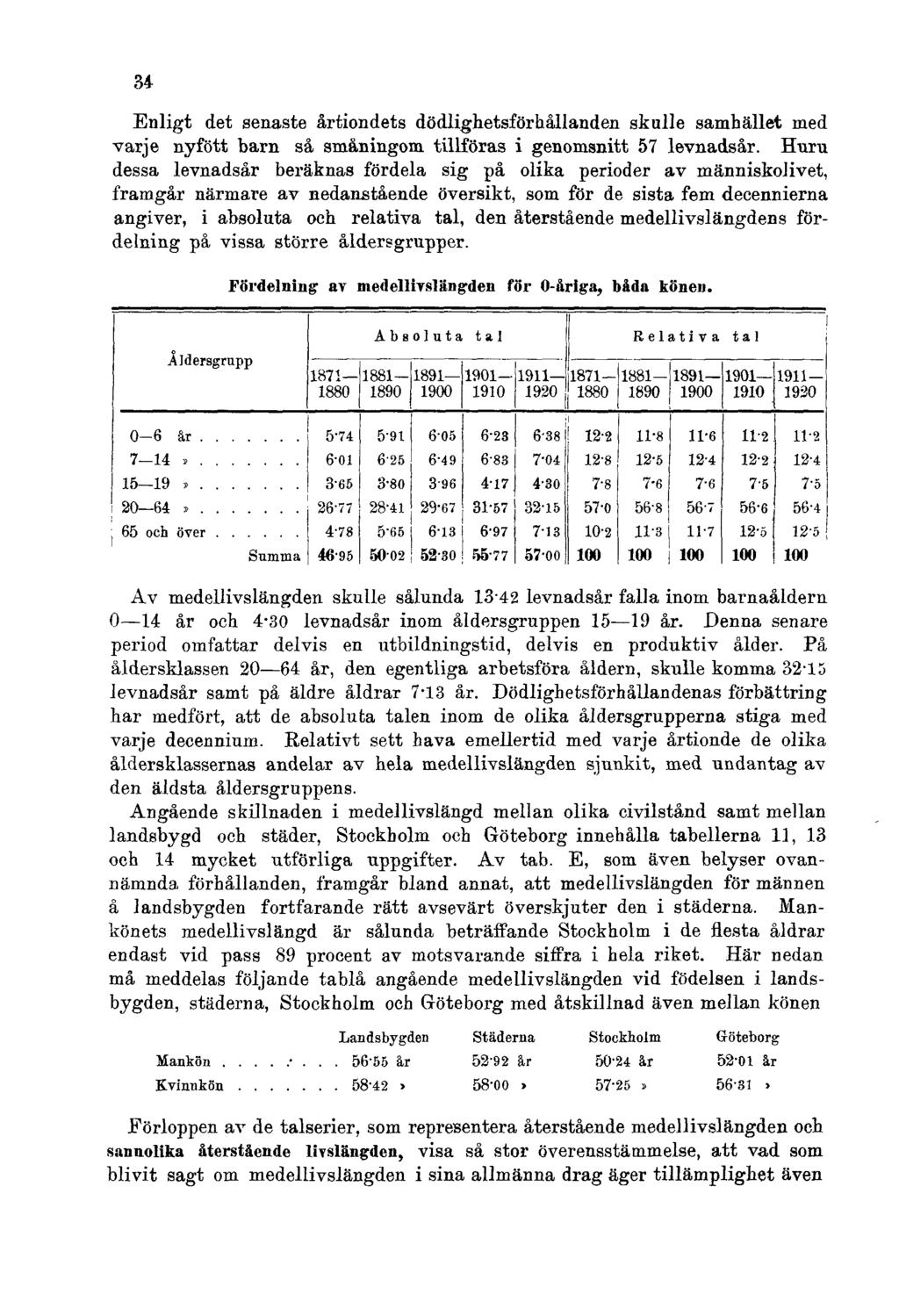 34 Enligt det senaste årtiondets dödlighetsförhållanden skalle samhället med varje nyfött barn så småningom tillföras i genomsnitt 57 levnadsår.