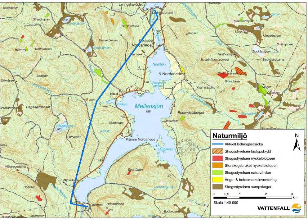 Figur 10. Intresseområden naturmiljö. Skyddade, rödlistade arter och naturvårdsintressanta arter En genomsökning har gjorts av arter i artrapporteringssystemet Artportalen (Artportalen 2017).