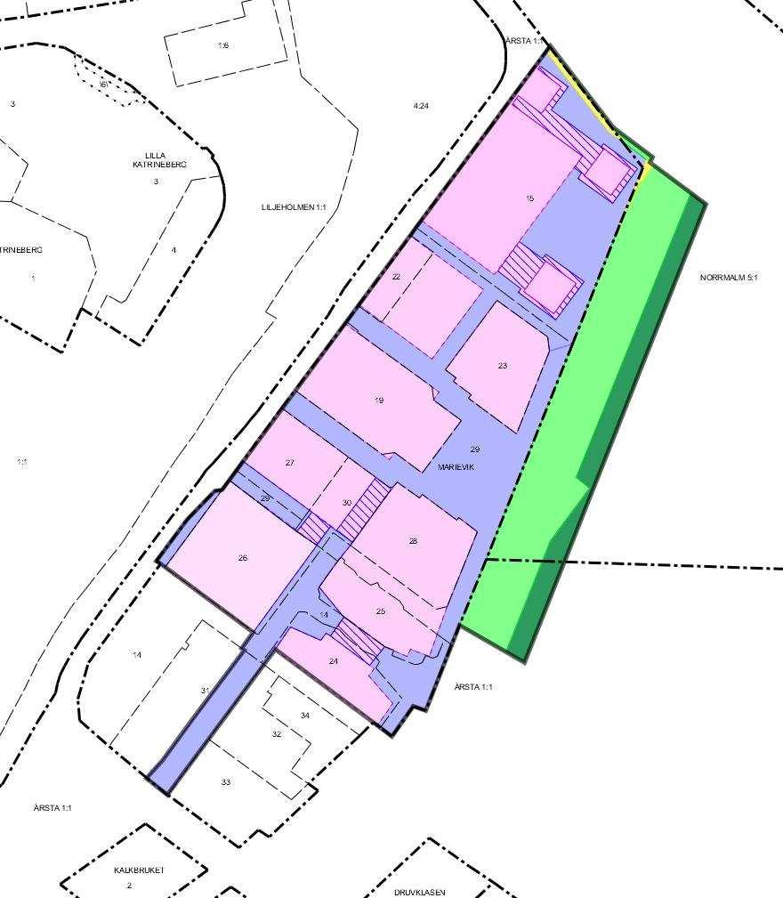 Sida 59 (61) Kvartersmark För planens genomförande krävs fastighetsbildning av kvartersmark. Område utlagt som kvartersmark ska utgöra flera separata fastigheter.