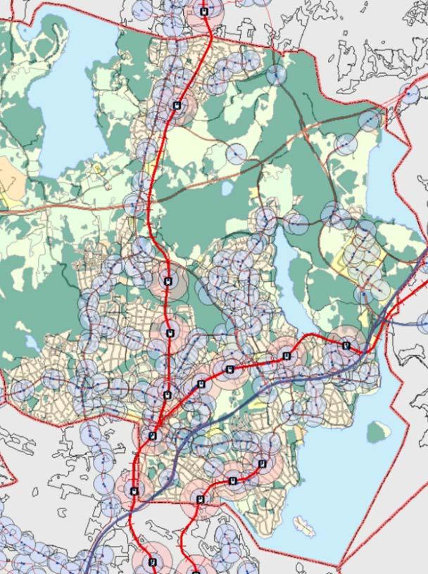 Dessa avstånd har använts för att urskilja tillgängligheten till närmaste hållplats för invånarna.