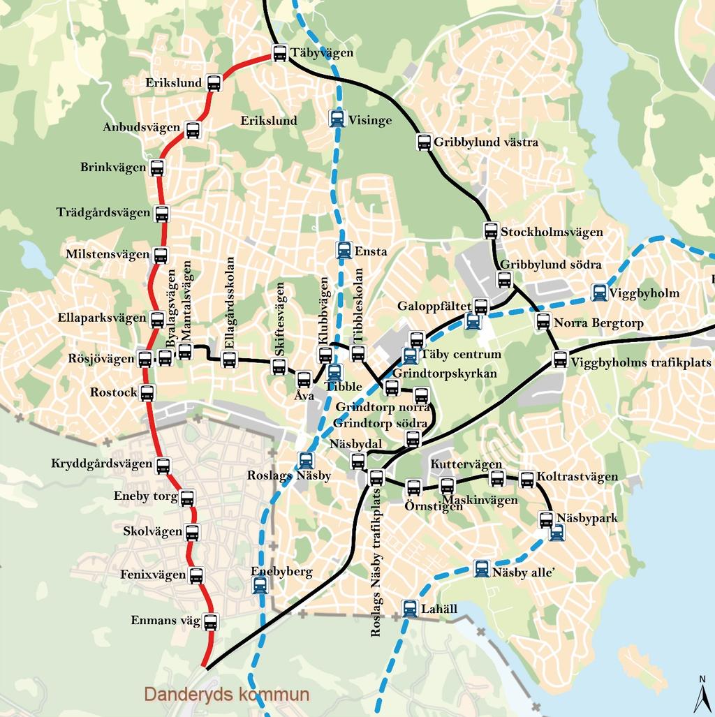 29(75) Stråk 4: Täbyvägen, Erikslund Danderyd Figur 12 Stråk 4: Täbyvägen, Erikslund Danderyd Stråkets funktion och användning Stråket är lokaliserat i