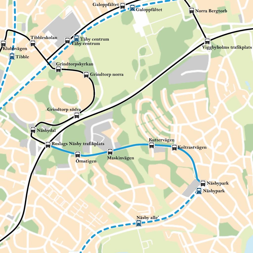 50(75) Stråk 8: Centralvägen, Näsbypark E18 Figur 28 Stråk 8: Centralvägen: Näsbypark E18 Stråkets funktion och användning Stråket är lokaliserat i den centrala delen av Täby och förbinder,