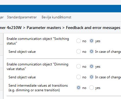 Övning NR 1:3 Nu ska vi ställa in parametrarna i våra produkter. Börjar med Busch-Jaegers dimaktor. Markera dimaktorn och välj parametrar.