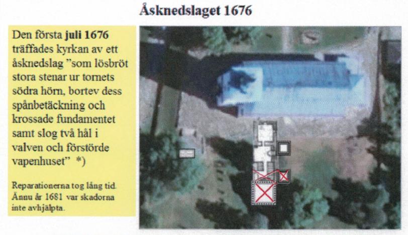 Det torn och vapenhus som menas här är ursprungshusets södra torn som fram tills denna händelse