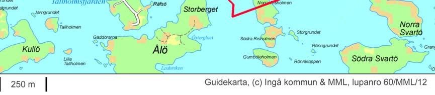 Planeringsområdets angränsning är den samma som i den ursprungliga planen och i planeänderingen från 2003. Inom planområdet finns markomroden totalt 20ha och vattenområden 47ha.