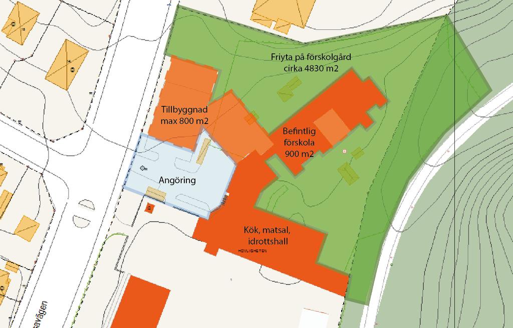 Eskilstuna kommun 2018-11-08 16 (45) förskolgården på kvartersmark. Dock är området bullerutsatt och kan inte räknas som del av gården för lek, vila och pedagogisk verksamhet (se bullerutredningen).