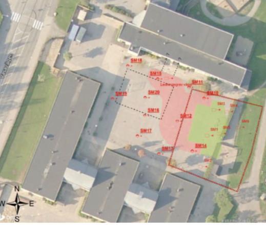 Eskilstuna kommun 2018-11-08 37 (45) Illustration: Sanerat område i grönt och kvarvarande utbredning i rött med halter som bedömdes överstiga Naturvårdsverkets generella riktvärden för känslig