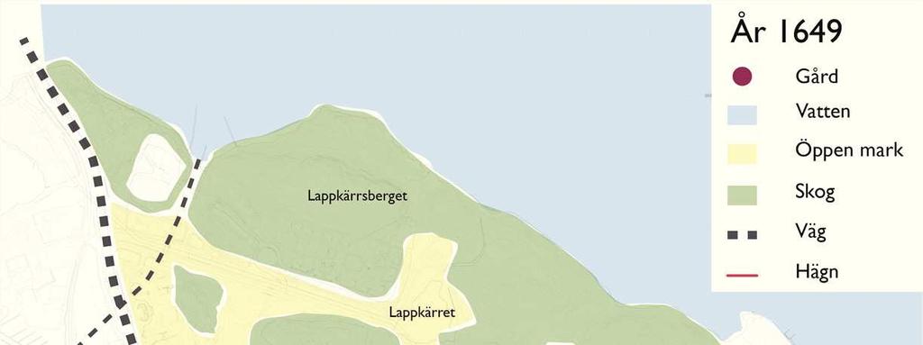 Kungligt inflytande - Kartstudier År 1649: Hägnet för jaktparken återfinns söder om Laduviken - området