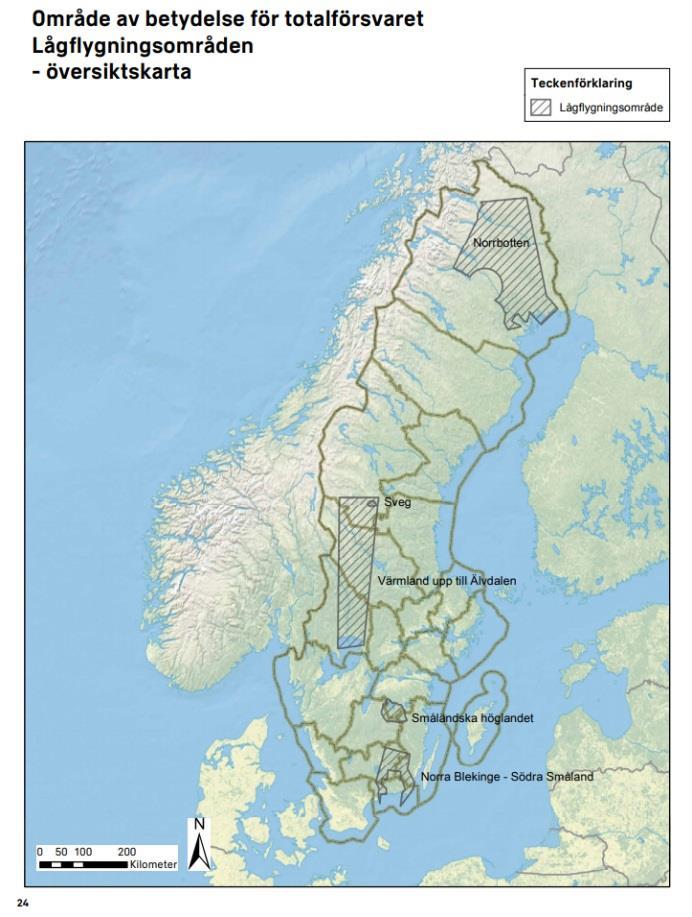 Försvarsmaktens restriktioner De nya lågflygningsområdena täcker cirka 70 100 km². 16 % av Sveriges landyta.