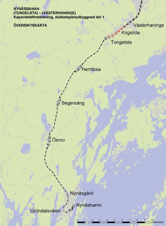 1.1 PROJEKTETS SYFTE OCH BAKGRUND Bakgrund och nuläge Nynäsbanan går mellan Älvsjö och Nynäshamn. Järnvägen är elektrifierad och är utbyggd till dubbelspår mellan Älvsjö och Västerhaninge.