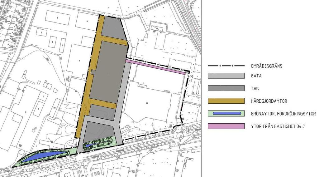 Sida 10(16) Figur 3. Avrinningsområden och placering av fördröjningsytor. 5.