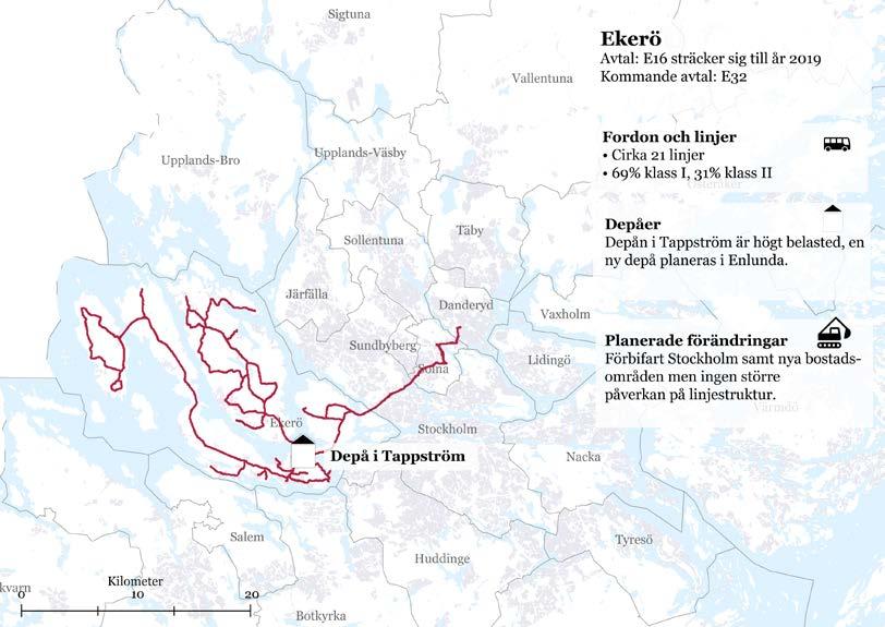 53 (129) 6.8 Avtalsområde Ekerö (E16, kommande E32) Trafiken har nyligen upphandlats och det nya avtalet E32 har trafikstart juni 2019 och 10 års avtalstid.