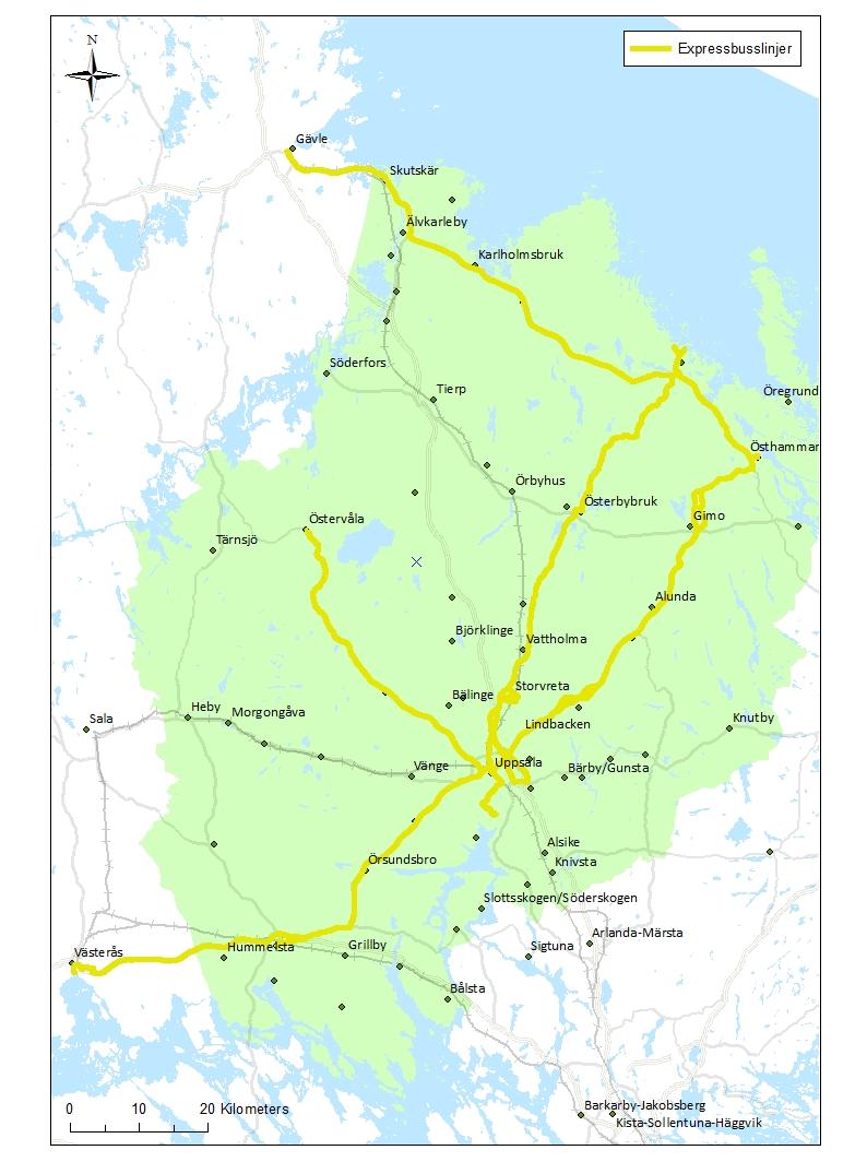 Bilagor Strategi för regionbusstrafik i Uppsala län Expressbusslinjer Ett tiotal linjer benämns idag expressbuss.