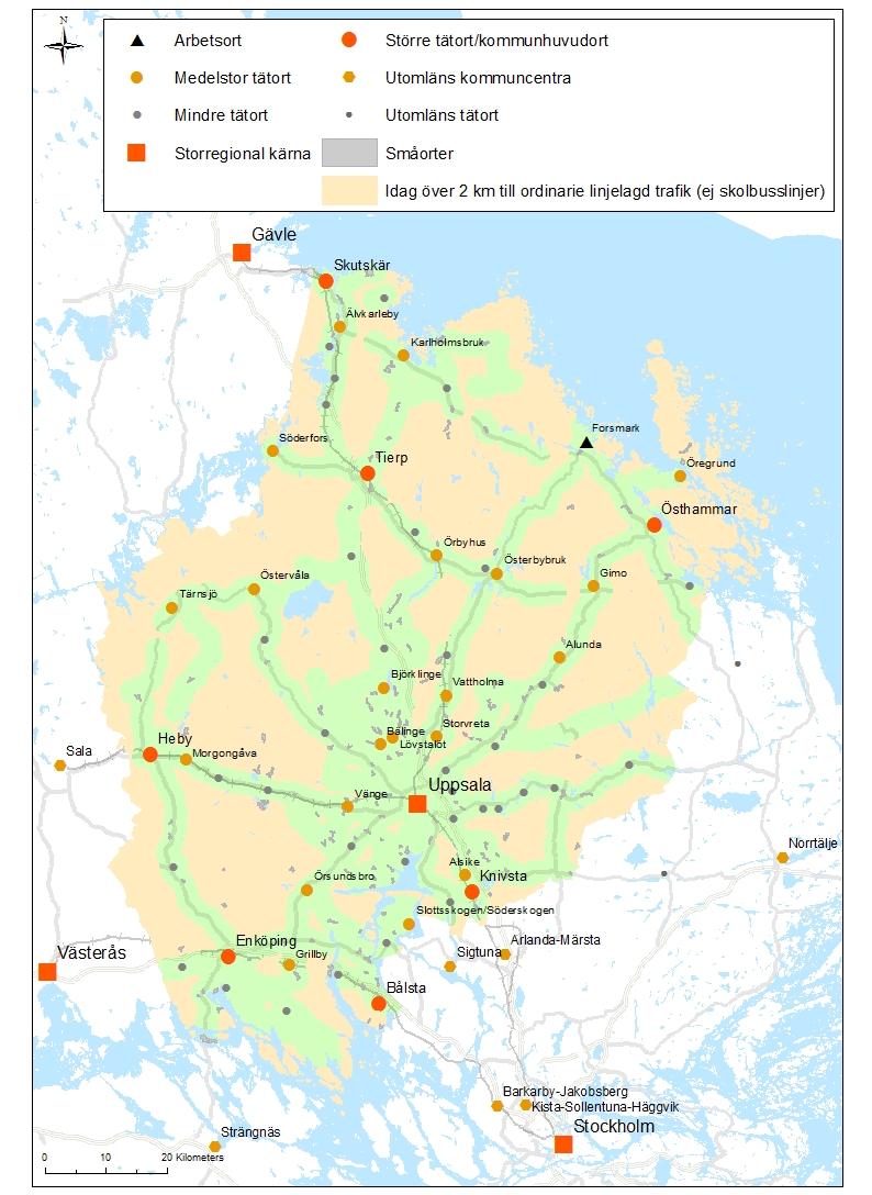 Bilagor Strategi för regionbusstrafik i Uppsala län Figur 11. Ortsstruktur för Uppsala län.