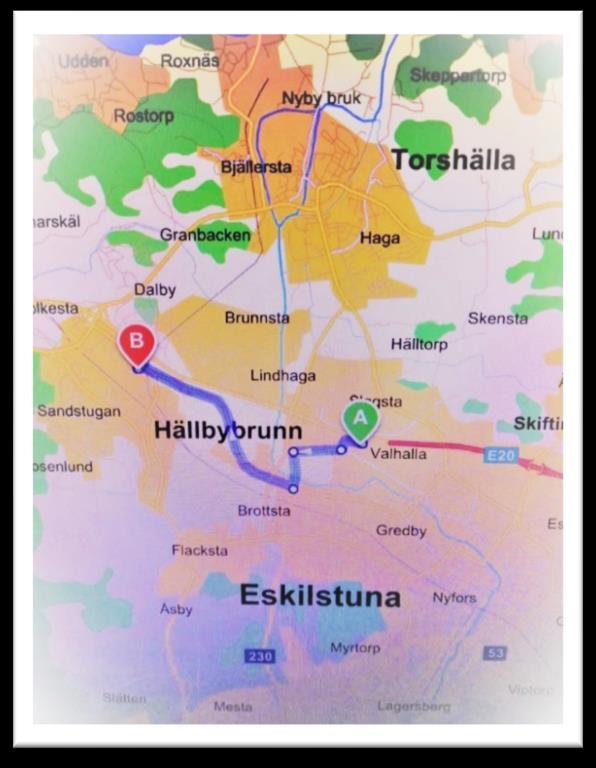 A till B: från Phils till Beijer 4,6km (6 min) A till B: från Beijer till Husmuttern 9,3km(10min) Figur 13 visar att transportens ledtid för att leverera råmaterial från Beijer till Husmuttern tas 16