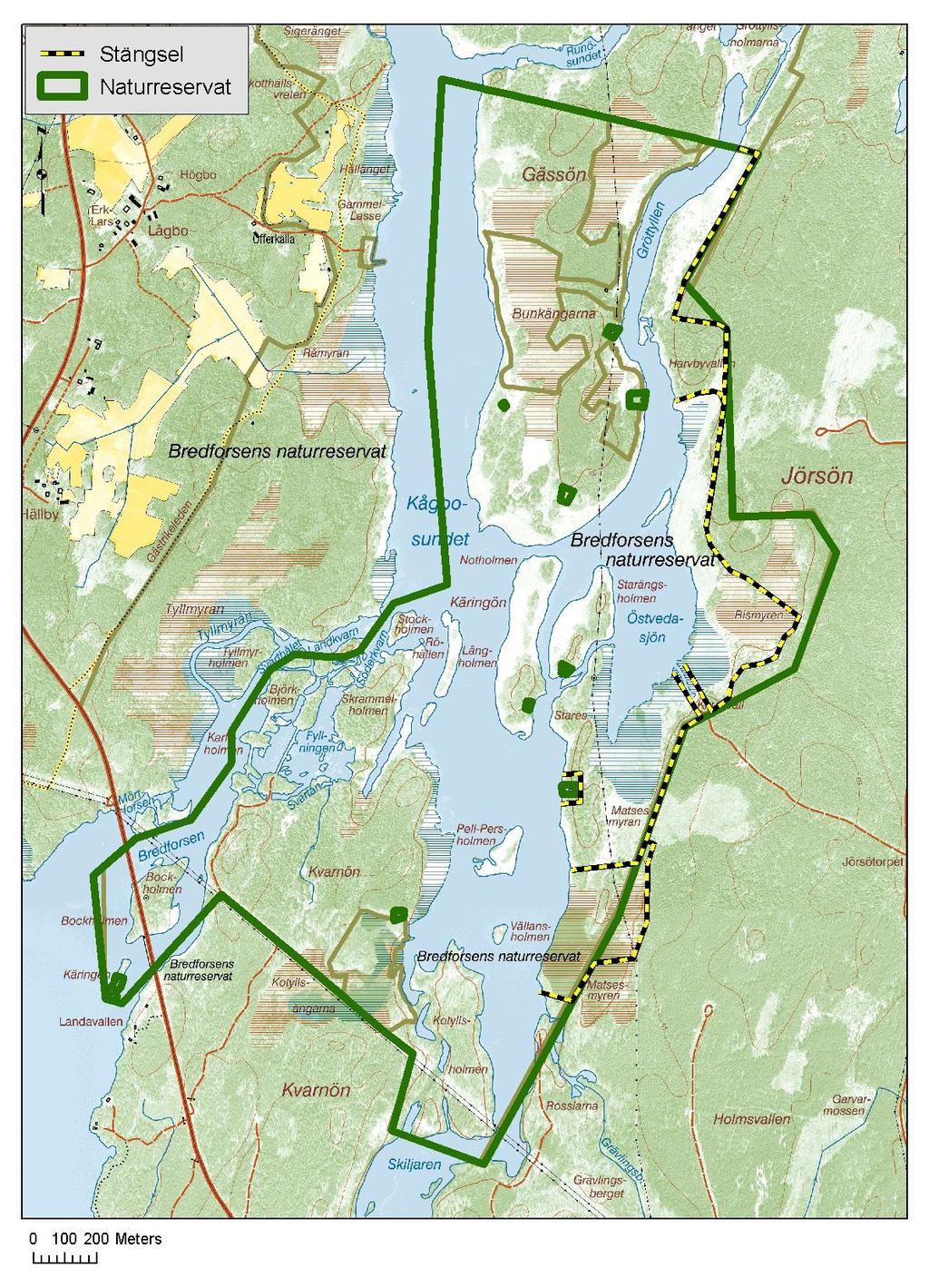 KARTA 2 Område i naturreservatet Bredforsen som stängslats in och hävdas idag genom bete.