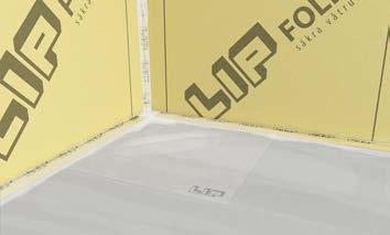 Upprepa på hela väggytan. Applicera LIP Folielim på golvet för drygt en våd i taget med roller/lip Folielimspackel.