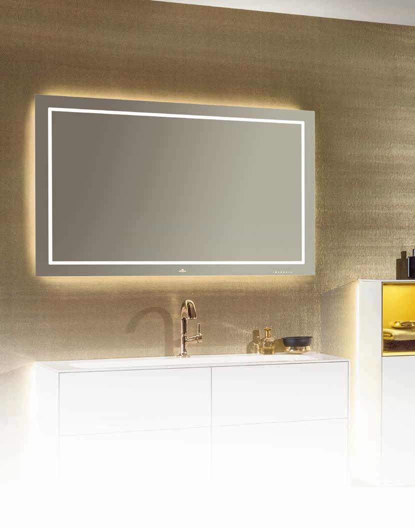 FINION SPEGEL med Emotion-ljus och Bluetooth EN LED-UPPLYST RAM runt spegeln skapar en unik stil och ger hela badrummet ljus.