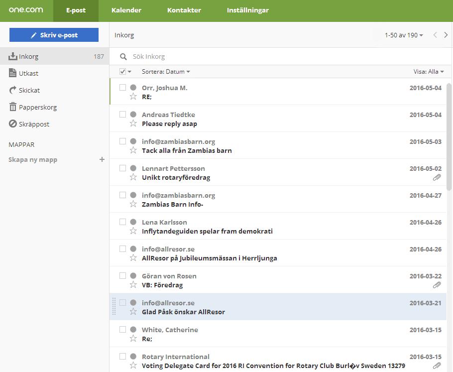 Hantering av Rotaryklubbens mail i Inkorgen Efter inloggningen till one.