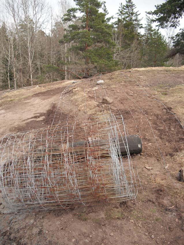 Berget täcktes med ett tunt lager jord, därefter varvades