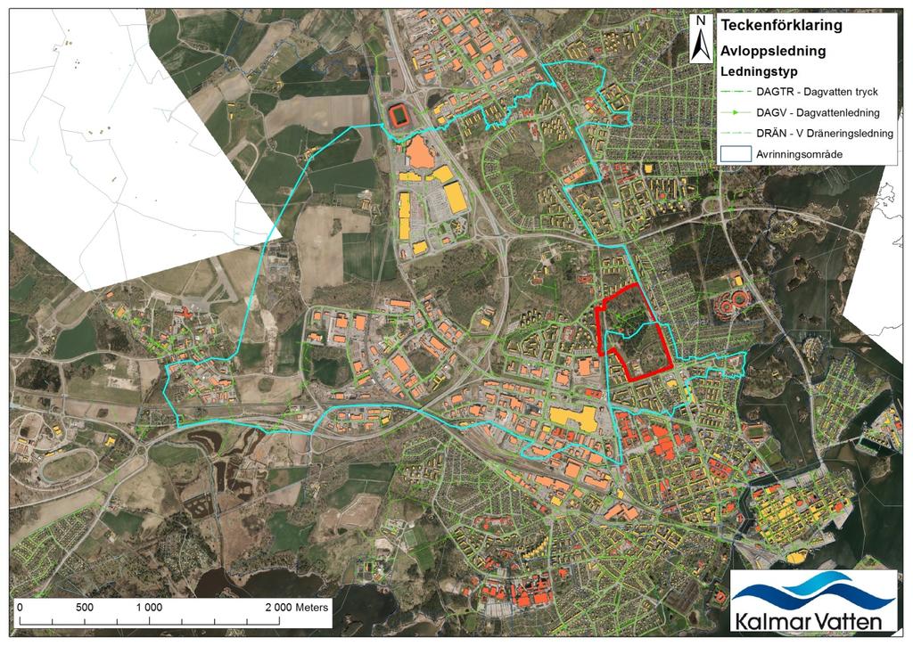 2(5) Hagbygärdedämmet ARO 1 Utlopp 2 ARO 2 Utlopp 1 Figur 1. Befintliga dagvattenledningar och avrinningsområden (schematisk gräns), planområde markerat med orange linje.