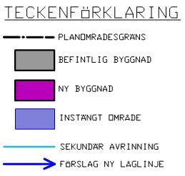 Mörkblå pilar visar förslag till ny låglinje för sekundär avrinning.