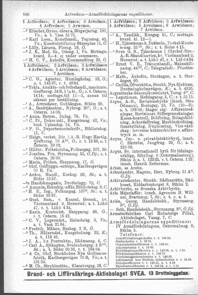 160 Arfwedsou-Arméfördelningarnas expeditioner. mrf~vedson; 2 Arfvedsson; 3 Arvedson; 1 Arfvidsson; 2 Arividson; S Arfwidsson; 4 Arfredson; - 5 Arweson.