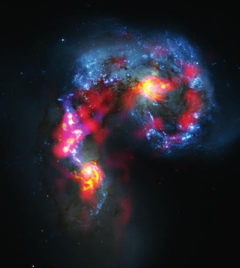 OMRÅDESÖVERSIKTER Antenngalaxerna sedda med ALMA, respektive Hubble-teleskopen.
