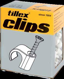 Skruvclips Tillex fäster dina ledningar direkt i betong och tegel Tillex clips med skruv har fördelen att ingen plugg behövs vid montage. Clipsen skruvas direkt in i betongen i ett förborrat 4-hål.