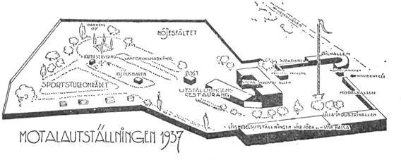 Ritning över utställningsområdet utförd av E. Sundling.