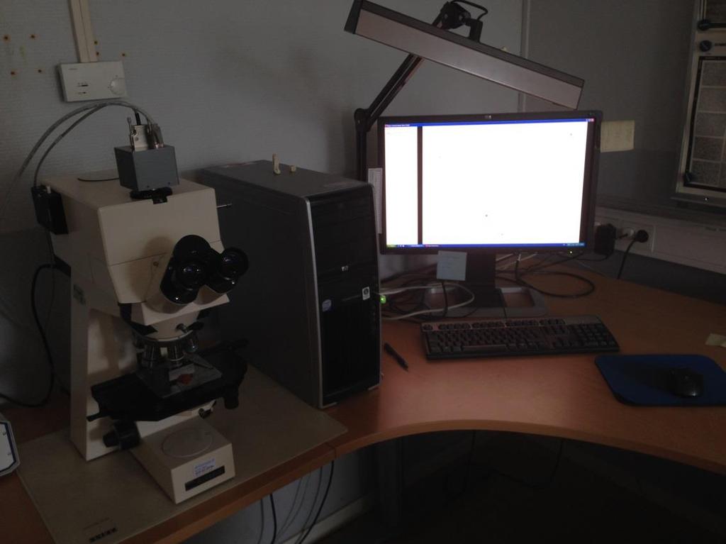 Mikroskopering Vid mikroskopieringen av proverna används utrusningen som kan ses i figur 10. En dator är kopplad till mikroskopet och även en ljusreglerare är kopplad till mikroskopet.