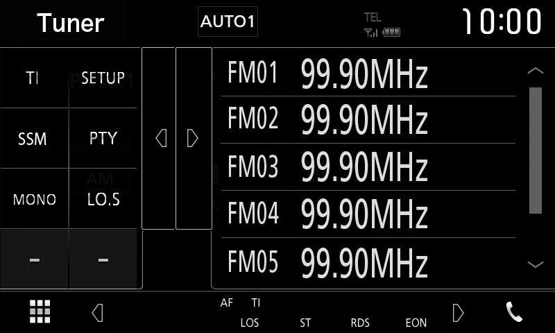 Innehåll A: PS-namn, radiotext, PTY-genre Innehåll B: Radiotext plus, Titel Artist Preset#: Förinställningsnummer 2 Sökläge Växlar sökläge enligt följande ordningsföljd: [AUTO1], [AUTO2], [MANUAL].