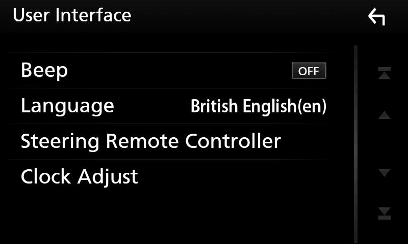 hhskärmen SETUP Menu visas. 3 Tryck på [User Interface]. Användning av pekpanelen hhskärmen User Interface visas. 4 Tryck på [Clock Adjust].