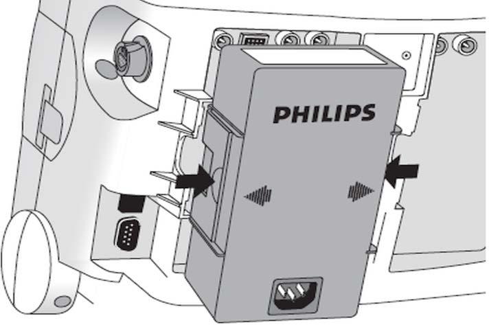Philips Healthcare - 5/6 - FSN86100179A ÅTGÄRDER SOM BÖR VIDTAS AV KUNDEN/ANV ÄNDAREN 2 Om indikatorn för extern strömkälla ovanför MRx-ens display (se figur B) förblir tänd när en kopplas bort från