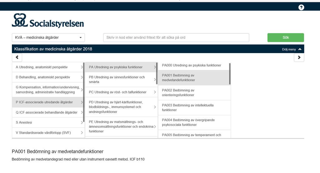 SUBKATEGORIER Subkategorin är själva koden