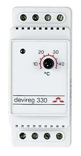 Reglering DEVIreg 330 Elektronisk termostat för montage i apparatskåp på dinskena, för reglering av golvvärme, frostskydd av rör, industriapplikationer, mm 37 Elektronisk termostat för montage på