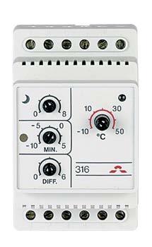 38 Reglering DEVIreg 316 Elektronisk termostat för montage i apparatskåp på dinskena, för reglering av golvvärme, snösmältning i hängrännor, stuprör eller markanläggningar Elektronisk termostat för