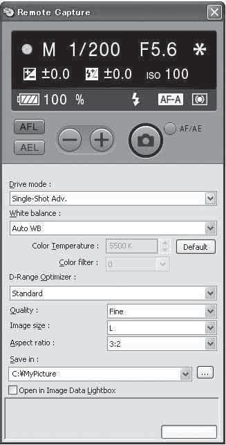 Använda kameran från datorn 1 Anslut kameran och datorn med USB-kabeln. 2 Slå på kameran och datorn, starta därefter Remote Camera Control.