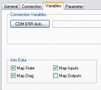 1. Diagnostik för en TwinSAFE Connection Diagnostikfunktionaliteten för en TwinSAFE Connection aktiveras genom att bocka i Map State och Map Diag under Variables -fliken för